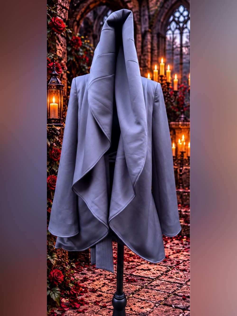 Raison D’etre Sculptural Hooded Waterfall Cape Coat Belted Gray Small